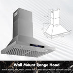 30 inch Wall Mount Range Hood Convertible Vent with Permanent Baffle Filters 800CFM Stainless Steel for Kitchen Gesture Sensing & Touch Control, 4 Speed Exhaust Fan, ETL listed (30 inch)