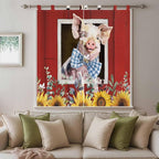 Pig Sunflowers Living Room Curtains 84 Inch Length, Window Curtains Tab Top, Eucalyptus Leaves Floral Bees Red Barn Light Filtering Window Treatments Drapes 42"x84" 2 Panel