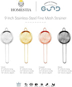 Homestia 2 Piece 3.3" Fine Mesh Strainer for Kitchen, 304 Stainless Steel Cocktail Sieve Sifters for Food, Liquid Strainer for Drinks, Tea, Coffee, Juice, Flour, Fruits, Vegetables (Silver, 2 Pack)