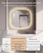 JSLJDM 500X500 mm Illuminated Backlit LED Bathroom Mirror, Wall Mounted Multifunction Bathroom Vanity Mirror with Lights and Demister Pad, Energy-Saving Illuminated Smart Mirror 60cm tricolorlight