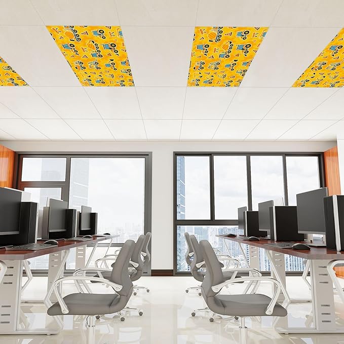 6 Pcs Fluorescent Light Covers for Ceiling Lights Construction Equipment Traffic Cones Yellow Decorative Magnets Light Filters for Office Home Classroom Must Haves 4’ x 2’
