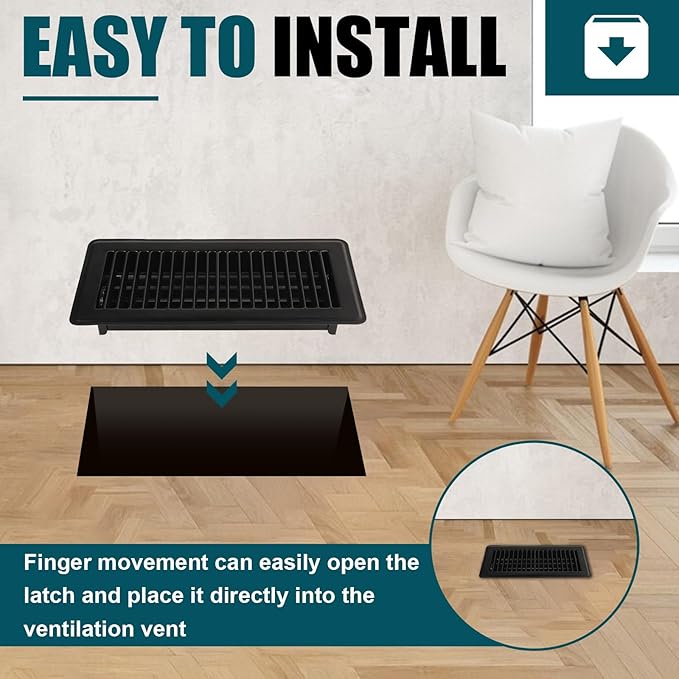 VOISEN Floor Register 4x10, 10 Pack Black Floor Register Vents,Heavy Duty Steel Walkable Floor Vents,Vent Covers for Home Floor