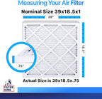 Filter King 39x18.5x1 Air Filter | 4-PACK | MERV 8 HVAC Pleated A/C Furnace Filters | MADE IN USA | Actual Size: 39 x 18.5 x .75"
