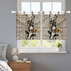Funny Farm Animals Kitchen Curtains 36 Inch Length, Small Window Curtains Tab Top, Vintage Barn Brown Sunflowers Light Filtering Short Window Treatments Tier Drapes 27.5"x36" 2 Panel