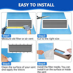 Air Vent Filters,14"x120"Cut to Fit Air Filter Material (70+Filters),MERV 8 Electrostatic Air Vent Filter for Home Floor, Grilles, Ceiling, HVAC Furnace Vents, With 48PCs Adhesive Hook Tape