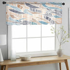 Abstract Stripes Sheer Valance Curtains, Brown Blue Gradient Wavy Lines Leaf Texture Light Filtering Kitchen Valances Rod Pocket Voile Curtain Window Treatment for Bedroom/Living Room/Basement 54Wx18L