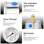 0-100Psi Glycerin Liquid Filled Low Pressure Gauge, 2.5" Dial Size, 1/4" G Back Mount, 304 Stainless Steel Case, for Water Pipe, HVAC, Water Oil Air Pressure Test