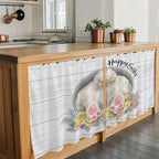 Easter Bunny Kitchen Tier Curtains 36 Inch Long 2 Panel Set,Rod Pocket Half Window Curtains Over Sink,3D Optical Illusion Farmhouse Flower Wood Grain Light Filtering Short Drapes Cafe 27.5"W x 36"L