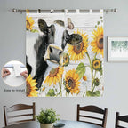 Retro Farmhouse Floral Bathroom Curtains 63 Inch Length, Window Curtains Tab Top, Yellow Sunflowers Cows Butterfly Wood Light Filtering Window Treatments Drapes 52"x63" 2 Panel