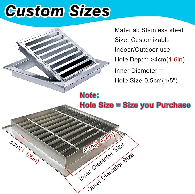 Square Stainless Steel Vent Grille with Removable Filter Mesh, Weatherproof Louver Air Return Vent Cover for Home/Shed/Garage/Roof(37x37in/94x94cm)