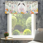 Easter Curtain Valances for Windows, Kitchen Valance Window Treatment, Spring Farmhouse Watercolor Bunny Eggs Wood Grain Light Filtering Block Curtains for Bathroom/Bedroom/Living Room 60'' x 18''