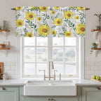 Yellow Daisy Tier Curtains, Farmhouse Country Flower Leaf Plant Wood Grain Light Filtering Kitchen Curtains, 2Pcs Rod Pocket Half Window Treatments Panels for Sink Cafe Cabinet Camper 27.5x36 Inches
