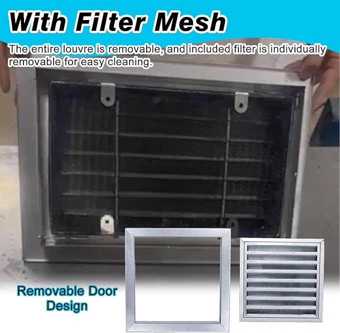 Square Stainless Steel Vent Grille with Removable Filter Mesh, Weatherproof Louver Air Return Vent Cover for Home/Shed/Garage/Roof(25x25in/64x64cm)