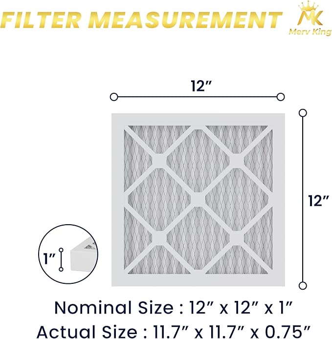 MervKing 12x12x1 Air Filter Actual Size: 11.7" x 11.7" x 0.75" MERV 8 MPR 600-700 | MADE IN USA | 6-Pack | Pleated HVAC AC Furnace Replacement