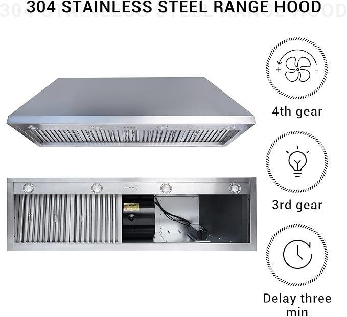 CHETTO C Stainless Steel Range Hood Cover with 4-Speed Vent Hood Insert Custom Handcrafted Metal Kitchen Fan with Towel Rack LED Light 60"W x21"D x18"H White Wall Mount
