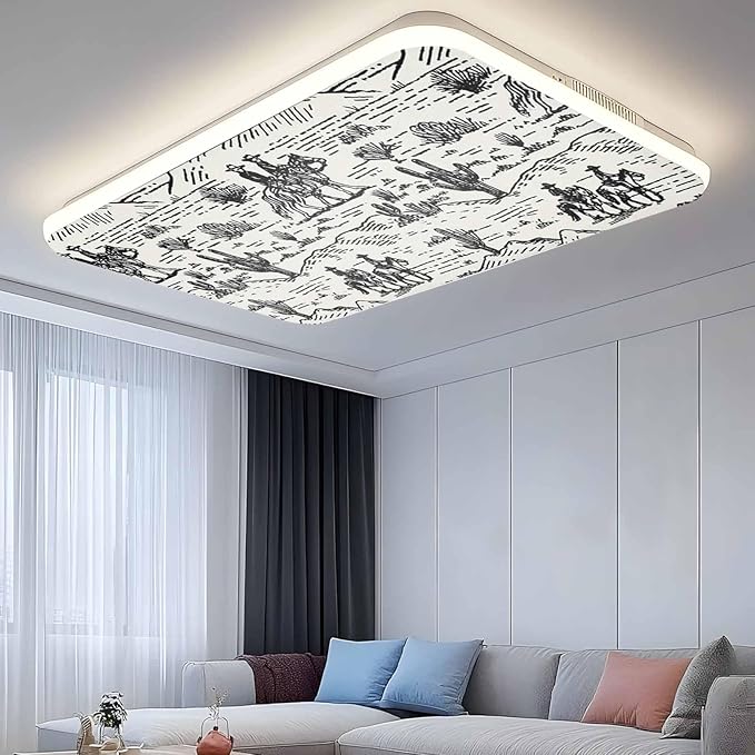 4 Pack Fluorescent Light Cover, Western Cowboys Light Covers for Ceiling Lights, Vintage Desert Canyon Cactus Horseshoe Magnetic Lights Filters Ceiling Shade for Classroom/Office - 4 x 2 Feet