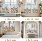 Easter Kitchen Tier Curtains 45 Inch Long 2 Panel Set,Rod Pocket Short Window Treatment,Spring Bunny Colorful Eggs Tulip Flowers Blue Check Light Filtering Curtains & Drapes for Bathroom 27.5"W x 45"L