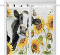 Retro Farmhouse Floral Bathroom Curtains 63 Inch Length, Window Curtains Tab Top, Yellow Sunflowers Cows Butterfly Wood Light Filtering Window Treatments Drapes 52"x63" 2 Panel