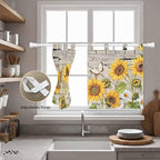 Farm Flowers Kitchen Curtains 24 Inch Length, Small Window Curtains Tab Top, Retro Sunflowers Barn Doors Butterfly Wood Board Light Filtering Short Window Treatments Tier Drapes 27.5"x24" 2 Panel