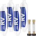 RV Water Filter - Inline Water Filter with 2 Flexible Hose Protector - NSF & ANSI 42 Certified - Camping Essentials for Reducing Odors, Bad Taste, Chlorine and Rust (4 Pack)