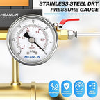 MEANLIN MEASURE -30inHG~0Psi Vacuum Gauge Stainless Steel 1/4" NPT 2" FACE DIAL Waterproof for Air Compressor HVAC Negative Pressure Hand Pump Pool Back Mount with 1/2" NPT and 3/8" NPT Hex Bushing