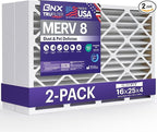 BNX TruFilter 16x25x4 (15.5’’ x 24.5’’ x 3.63‘’ Slim Fit) MERV 8 Air Filter 2-Pack - MADE IN USA - Air Conditioner Furnace Filters HVAC AC Furnace Filters for Dust, Pet, Mold, Pollen MPR 600-700 FPR 5