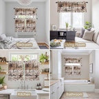 Kitchen Curtains Tiers and Valance Set of 3, Rustic Star Brown Light Filtering Window Curtain Set, Vintage Plants Berry Wooden Grain Rod Pocket Curtain Drapes for Cafe, Living Room, 24 Inches Tiers
