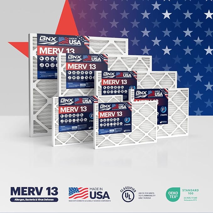 BNX TruFilter 20x22x1 Air Filter MERV 13 (12-Pack) - MADE IN USA - Electrostatic Pleated Air Conditioner HVAC AC Furnace Filters for Allergies, Pollen, Mold, Bacteria, Smoke, Allergen, MPR 1900 FPR 10