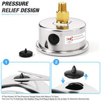 MEANLIN MEASURE -30inHG~0Psi Vacuum Gauge Stainless Steel 1/8" NPT 2" FACE DIAL Waterproof for Air Compressor HVAC Negative Pressure Hand Pump Pool Back Mount with 1/4" NPT and 3/8" NPT Hex Bushing