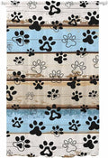 Sheer Curtains 96 Inches Long, Blue Brown Paw Prints Semi Sheer Curtains Light Filtering Window Treatment, Vintage Farmhouse Rustic Wooden Grain Privacy Voile Drapes for Living Room Bedroom 52x96 Inch
