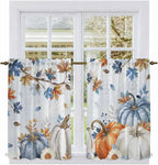 Fall Blue Maple Kitchen Curtains 54 Inch Long 2 Panel Set,Rod Pocket Window Curtains Panels,Thanksgiving Pumpkins Daisy Country Leaves Drapery Draperies for Bathroom Bedroom 52"W x 54"L