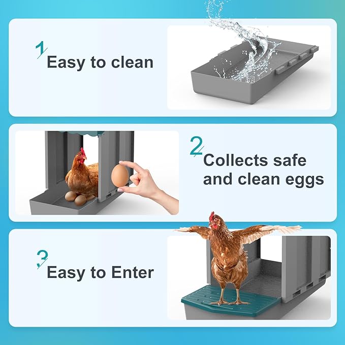 AUTENS Chicken Nesting Boxes, 10 Hole Laying Boxes,2 Nest Mat, Plastic Roll Away Chicken Nest Box, Egg Roll Out with Perch Eggs Protected Collection Area, Poultry Modular House Egg Coop Nest Perch