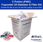 MirOil P46C Fry Powder Oil Stabilizer and Filter Aid, 46 x Size C Portion Pack(160ML Each) Fry Powder, Food Centers Cook Hotter, Deep Fryer Cooking Oil Saver Helps Save Grease & Remove Carbon Deposits