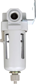 PneumaticPlus SAF300-N03B Compressed Air Particulate Filter 3/8" NPT, 10 Micron, Poly Bowl, Manual Drain, Bracket