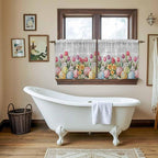 Easter Kitchen Tier Curtains 24 Inch Long 2 Panel Set,Rod Pocket Cafe Small Window Curtains Over Sink,Retro Spring Bunny Eggs Tulip Farm Wooden Grain Light Filtering Short Drapes 27.5"W x 24"L