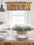 Kitchen Valances for Window, Farm Sunflower on Vintage Wood Grain Light Filtering Rod Pocket Valance Curtain, Spring Country Plant Short Curtains Window Topper for Bedroom Living Room 42x12in