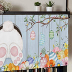 Easter Curtain Valances for Windows, Kitchen Valance Window Treatment, Spring Watercolor Bunny Eggs Flower Wood Grain Blue Light Filtering Block Curtains for Bathroom/Bedroom/Living Room 54'' x 18''