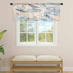 Abstract Stripes Sheer Valance Curtains, Brown Blue Gradient Wavy Lines Leaf Texture Light Filtering Kitchen Valances Rod Pocket Voile Curtain Window Treatment for Bedroom/Living Room/Basement 54Wx18L