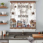 Farmhouse Sheer Curtains 108 Inch Length Retro Country Star Berry Vintage Wood Grain Chiffon Curtain for Bedroom Living Room Light Filtering Rod Pocket Window Treatments Voile Curtains Drapes