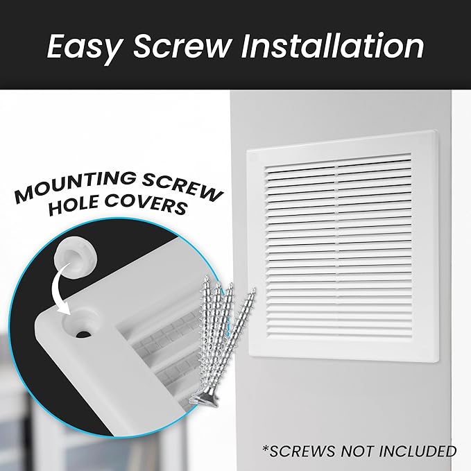 Repa Market 10 x 10 Inch (Outer) White Square Air Vent Cover - Pack of 2 Plastic Fresh Air Intake Vent - AC Cover with Nylon Mesh Screen, Wall, Ceiling HVAC Return Air Register, Modern Soffit Vents