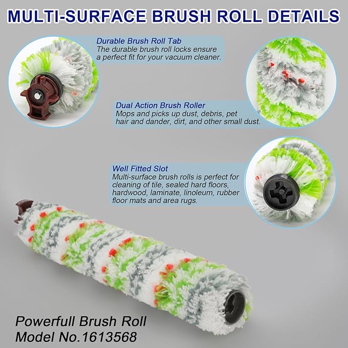 Lemige Brush Filter Replacement Parts for Bissell CrossWave Vacuum 3888A 1785 Pet Pro 2306A Cordless Wet Dry Vac, 3 Pack 2460 Multi-Surface Pet Brush Roll & 1866 Vacuum Filter, Part 1613568 1608684
