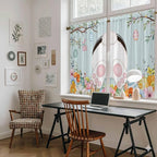 Easter Bunny Kitchen Tier Curtains 45 Inch Long 2 Panel Set,Rod Pocket Short Window Treatment,Easter Eggs Spring Farmhouse Wood Grain Teal Blue Light Filtering Curtains & Drapes 27.5"W x 45"L