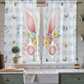 Easter Window Curtains 63 Inch Long 2 Panel Set, Rod Pocket Bedroom Curtains & Drapes, Spring Rabbits Ears Feet Floral Blue Lattice Light Filtering Window Treatment for Living Room 42"W x 63"L