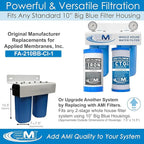 APPLIED MEMBRANES INC. Whole House Water Filter Replacement Filter Cartridge Set for Iron Reduction | 2 Stage 4.5” x 10” Carbon & Iron Filters | Fits 10-inch Housings