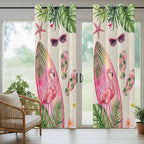 Summer Flamingbirds Outdoor Curtains for Patio Palm Leaves Plumeria Linen Waterproof Outside Curtains with Grommet Top Weatherproof Curtain for Cabana Pergola Gazebo, 1 Panel, 54" W x 84" L