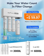Ecoviva 1000GPD UnderSink Reverse Osmosis System, German Design, NSF/ANSI 58 61 372 Tankless 9-Stage 3:1 Pure to Drain, 10 Years Robust Alkaline RO Water Filtration, Fully Sealed