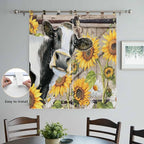Retro Farmhouse Flower Bathroom Curtains 63 Inch Length, Window Curtains Tab Top, Yellow Sunflowers Cow Barn Doors Brown Light Filtering Window Treatments Drapes 52"x63" 2 Panel