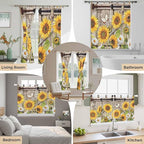 Farmhouse Sunflowers Living Room Curtains 96 Inch Length, Window Curtains Tab Top, Rustic Barn Doors Flowers Butterfly Wooden Light Filtering Window Treatments Drapes 52"x96" 2 Panel