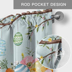 Easter Bunny Curtain Valances for Windows, Kitchen Valance Window Treatment, Easter Eggs Spring Farmhouse Wood Grain Teal Blue Light Filter Block Curtains for Bathroom/Bedroom/Living Room 54'' x 18''