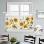 Yellow Sunflowers Kitchen Curtains 36 Inch Length, Small Window Curtains Tab Top, Vintage Country Flowers Butterfly Wood Board Light Filtering Short Window Treatments Tier Drapes 27.5"x36" 2 Panel
